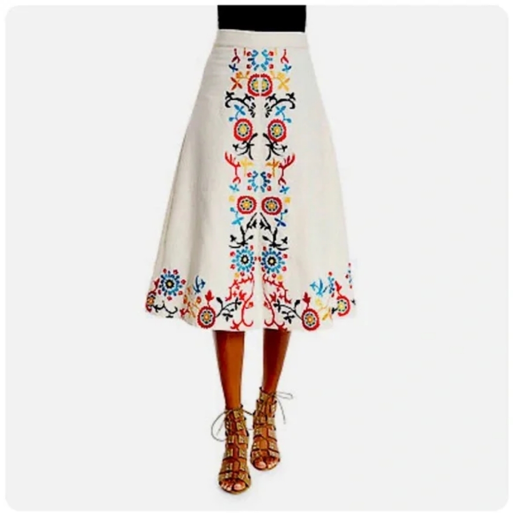 ALICE + OLIVIA White Embroidered Midi Skirt
